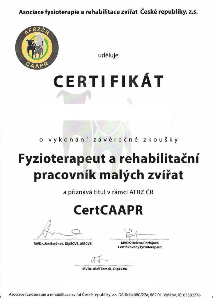 Certifikát o vykonání zkoušky a uznání titulu CertCAAPR